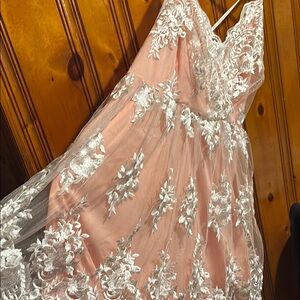 SHEIN Pink and White Lace Wedding Dress